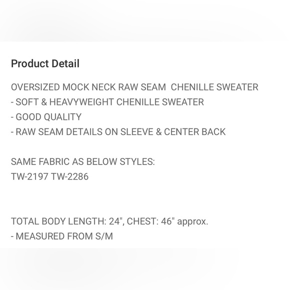 Zenana Teal Oversized Mock Neck Raw Hem Chenille Sweater - Picture 3 of 3